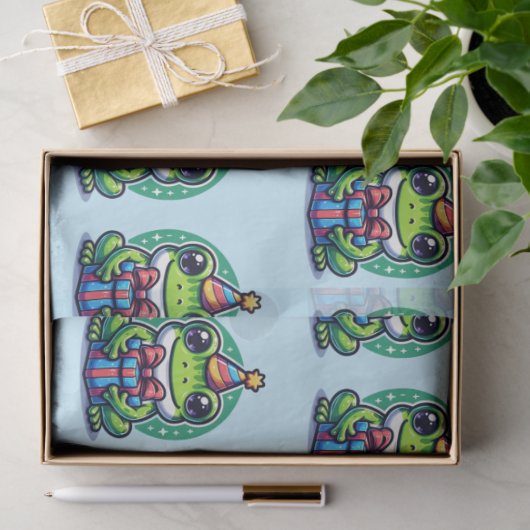 Schattigee gepersonaliseerde kikker thema verjaard tissuepapier (Geschenk)