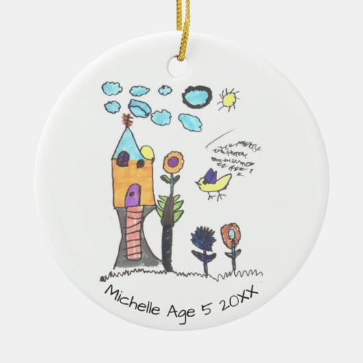 Schattigee Gepersonaliseerde Kinder Tekening Kerst Keramisch Ornament (Voorkant)