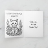 Schattigee gepersonaliseerde kitten in Flowers Bir Kaart (Binnen)