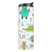 Schattigee Gepersonaliseerde Kleurrijke Dinosaurus Thermosbeker (Gedraaid links)