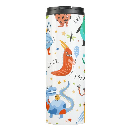 Schattigee Gepersonaliseerde Kleurrijke Dinosaurus Thermosbeker (Achterkant)