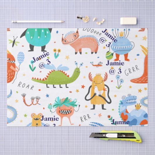 Schattigee Gepersonaliseerde Kleurrijke Dinosaurus Tissuepapier (Craft)