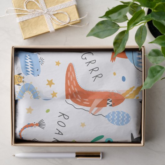 Schattigee Gepersonaliseerde Kleurrijke Dinosaurus Tissuepapier (Geschenk)