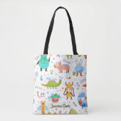 Schattigee Gepersonaliseerde Kleurrijke Dinosaurus Tote Bag (Voorkant)