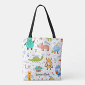 Schattigee Gepersonaliseerde Kleurrijke Dinosaurus Tote Bag (Achterkant)