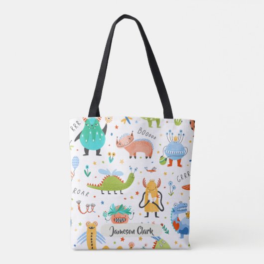 Schattigee Gepersonaliseerde Kleurrijke Dinosaurus Tote Bag (Achterkant)