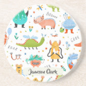 Schattigee Gepersonaliseerde Kleurrijke Dinosaurus Zandsteen Onderzetter (Voorkant)