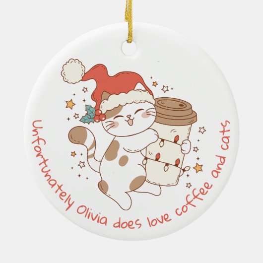 Schattigee gepersonaliseerde koffie en katten keramisch ornament (Achterkant)