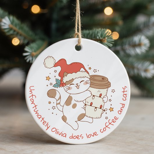 Schattigee gepersonaliseerde koffie en katten keramisch ornament