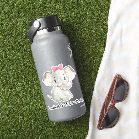 Schattigee Gepersonaliseerde Meisjes Naam Olifant  Sticker (HydroFlask Insitu)