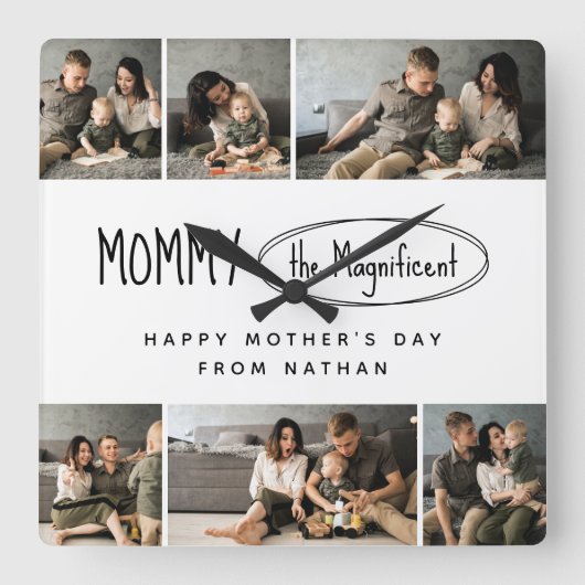 Schattigee gepersonaliseerde Moederdag familie fot Vierkante Klok (Voorkant)