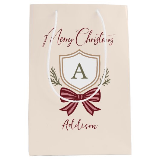 Schattigee gepersonaliseerde Monogram Crest Bow Ke Medium Cadeauzakje (Voorkant)