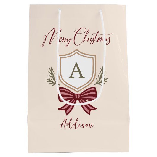 Schattigee gepersonaliseerde Monogram Crest Bow Ke Medium Cadeauzakje (Achterkant)