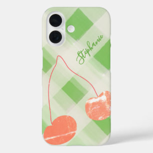 Schattigee gepersonaliseerde naam Gingham Green Cr iPhone 16 Hoesje