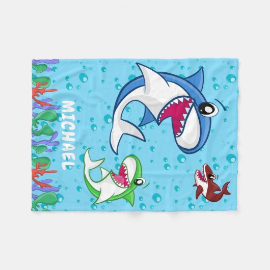 Schattigee gepersonaliseerde naam Shark Ocean Zee  Fleece Deken (Voorkant (Horizontaal))