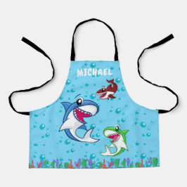 Schattigee gepersonaliseerde naam Shark Ocean Zee  Schort