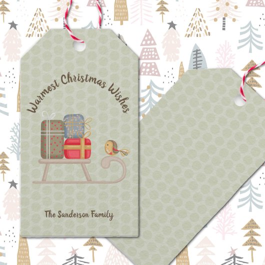 Schattigee gepersonaliseerde Nordic Christmas slee Cadeaulabel