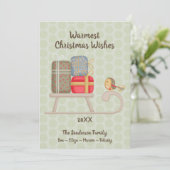 Schattigee gepersonaliseerde Nordic Christmas slee Feestdagenkaart (Staand voorkant)