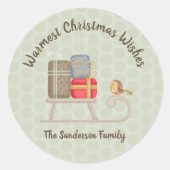 Schattigee gepersonaliseerde Nordic Christmas slee Ronde Sticker (Voorkant)
