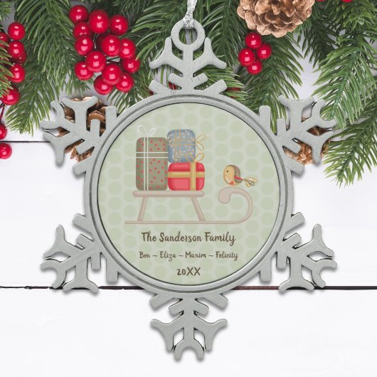 Schattigee gepersonaliseerde Nordic Christmas slee Tin Sneeuwvlok Ornament