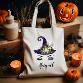 Schattigee gepersonaliseerde Paarse heks Pet Hallo Tote Bag