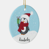 Schattigee gepersonaliseerde pinguïn kerst keramisch ornament (Rechts)