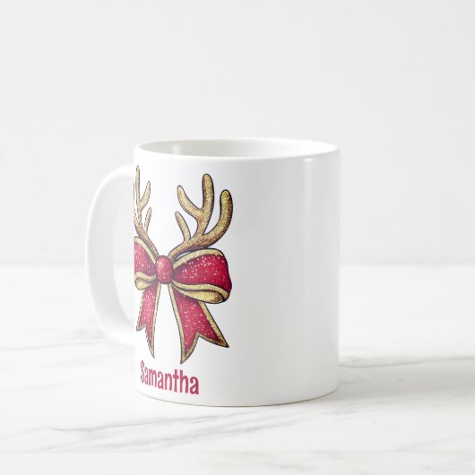 Schattigee Gepersonaliseerde Rendier Bow Kerstmis Koffiemok (Voorkant links)