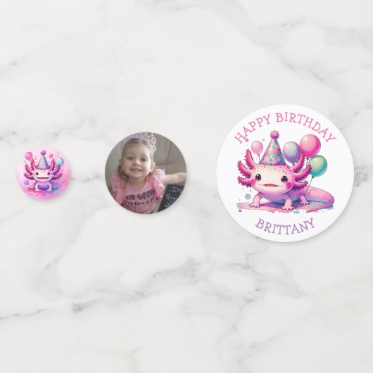 Schattigee gepersonaliseerde roze en Paarse Axolot Confetti (Achterkanten)