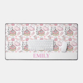 Schattigee gepersonaliseerde roze en witte Cat Des Bureaumat (Keyboard & Muis)