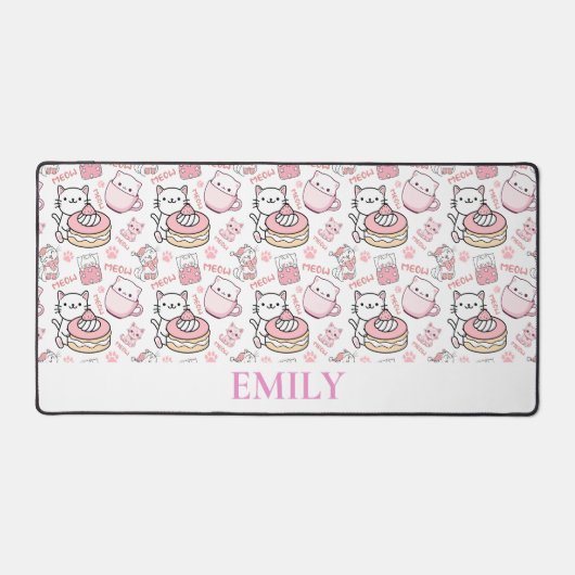 Schattigee gepersonaliseerde roze en witte Cat Des Bureaumat (Voorkant)