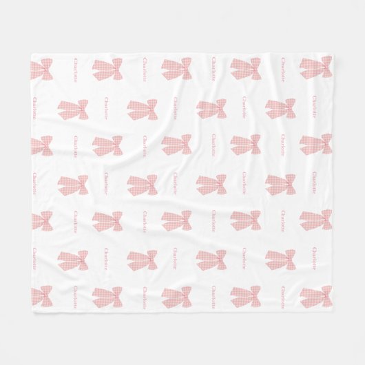 Schattigee gepersonaliseerde roze haarstrik meisje fleece deken (Voorkant (Horizontaal))