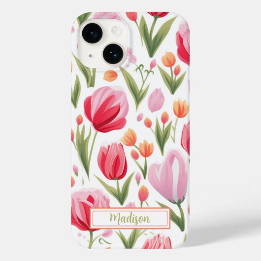 Schattigee gepersonaliseerde roze lente bloemen Case-Mate iPhone case (Achterkant)