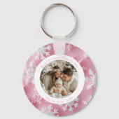 Schattigee gepersonaliseerde roze sneeuwvlok kerst sleutelhanger (Voorkant)