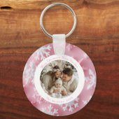 Schattigee gepersonaliseerde roze sneeuwvlok kerst sleutelhanger (Voorkant)