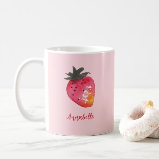 Schattigee gepersonaliseerde roze Valentijn aardbe Koffiemok (Met donut)