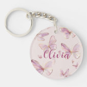 Schattigee gepersonaliseerde roze vlinder sleutelh sleutelhanger (Voorkant)