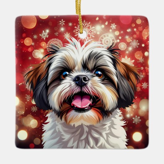 Schattigee gepersonaliseerde Shih Tzu kerst Keramisch Ornament (Voorkant)