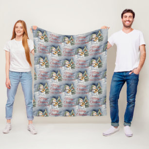 Schattigee Gepersonaliseerde Sneeuwman Gitaar Kers Fleece Deken