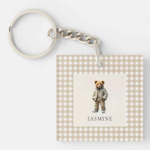 Schattigee gepersonaliseerde teddy sleutelhanger