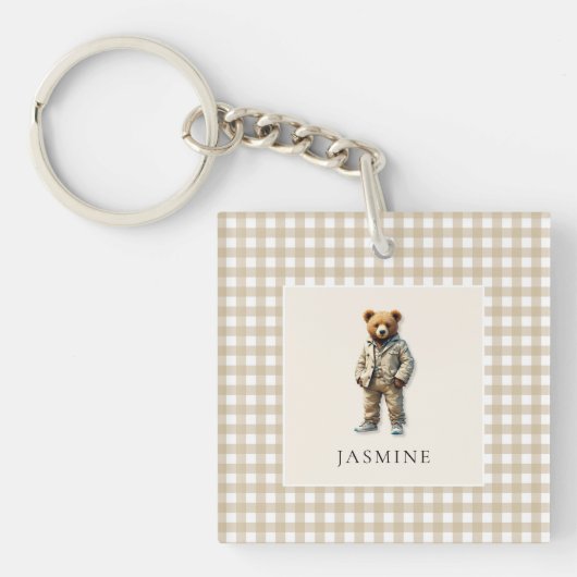 Schattigee gepersonaliseerde teddy sleutelhanger (voorkant)