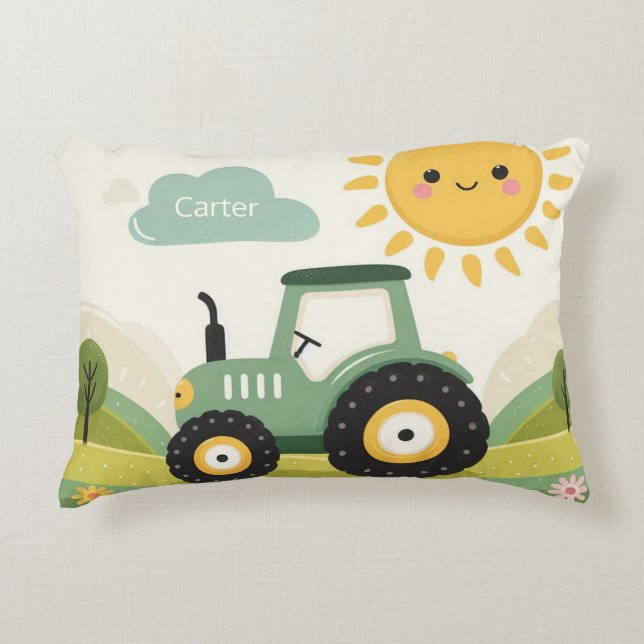 Schattigee, gepersonaliseerde tractor/boerderij accent kussen (Voorkant)