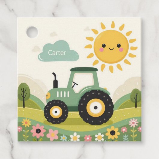 Schattigee, gepersonaliseerde tractor/boerderij bedankjes labels (Voorkant)