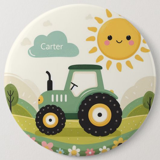 Schattigee, gepersonaliseerde tractor/boerderij ronde button 6,0 cm (Voorkant)