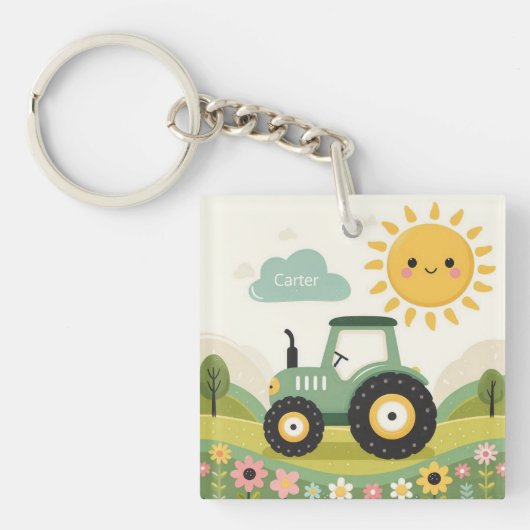 Schattigee, gepersonaliseerde tractor/boerderij sleutelhanger (voorkant)