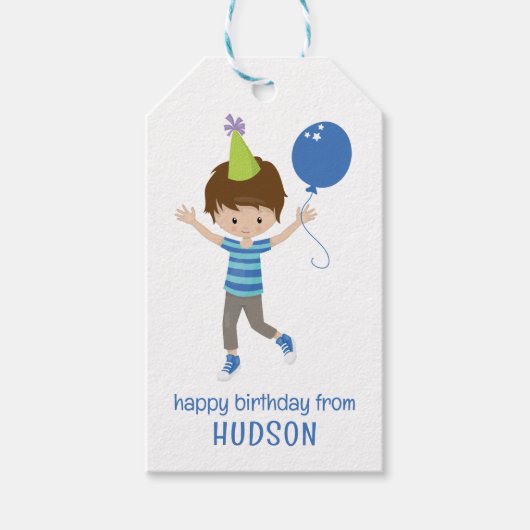 Schattigee gepersonaliseerde verjaardagsjongen cadeaulabel (Voorkant)