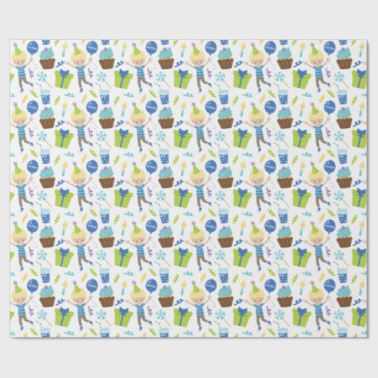 Schattigee gepersonaliseerde verjaardagsjongen cadeaupapier (Vlak)