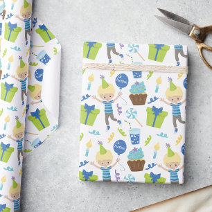 Schattigee gepersonaliseerde verjaardagsjongen cadeaupapier
