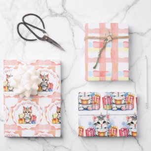 Schattigee gepersonaliseerde verjaardagskatten inpakpapier vel