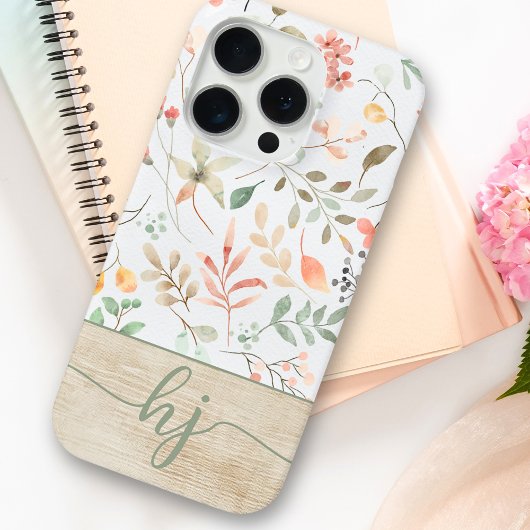 Schattigee Gepersonaliseerde Waterverf Bloemhouten Case-Mate iPhone Case