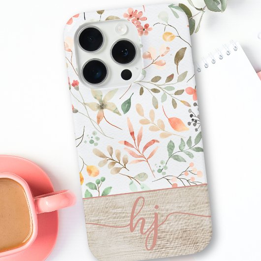 Schattigee Gepersonaliseerde Waterverf Bloemhouten Case-Mate iPhone Case